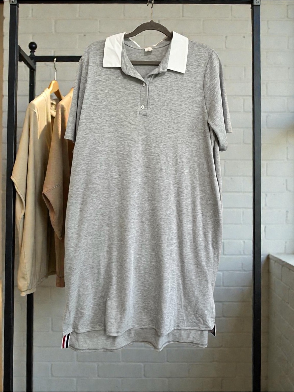 Like Love Grey Polo T-Shirt Dress with White Collar - Size 2X